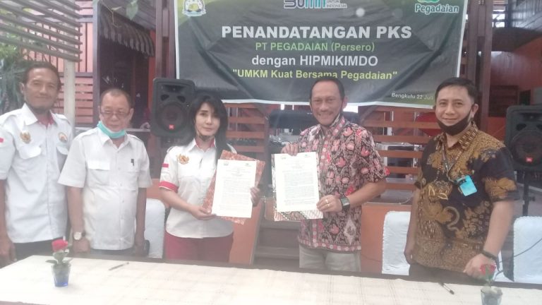 PENANDATANGANAN KERJASAMA ANTARA PT.PEGADAIAN  DAN HIPMIKIMDO BENGKULU. “UMKM KUAT BERSAMA PEGADAIAN”.